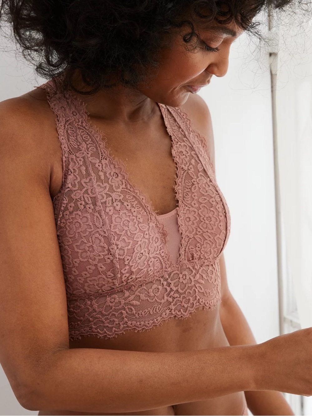 aerie Lace Bralette - Mauvey Pink/Beige/Tan